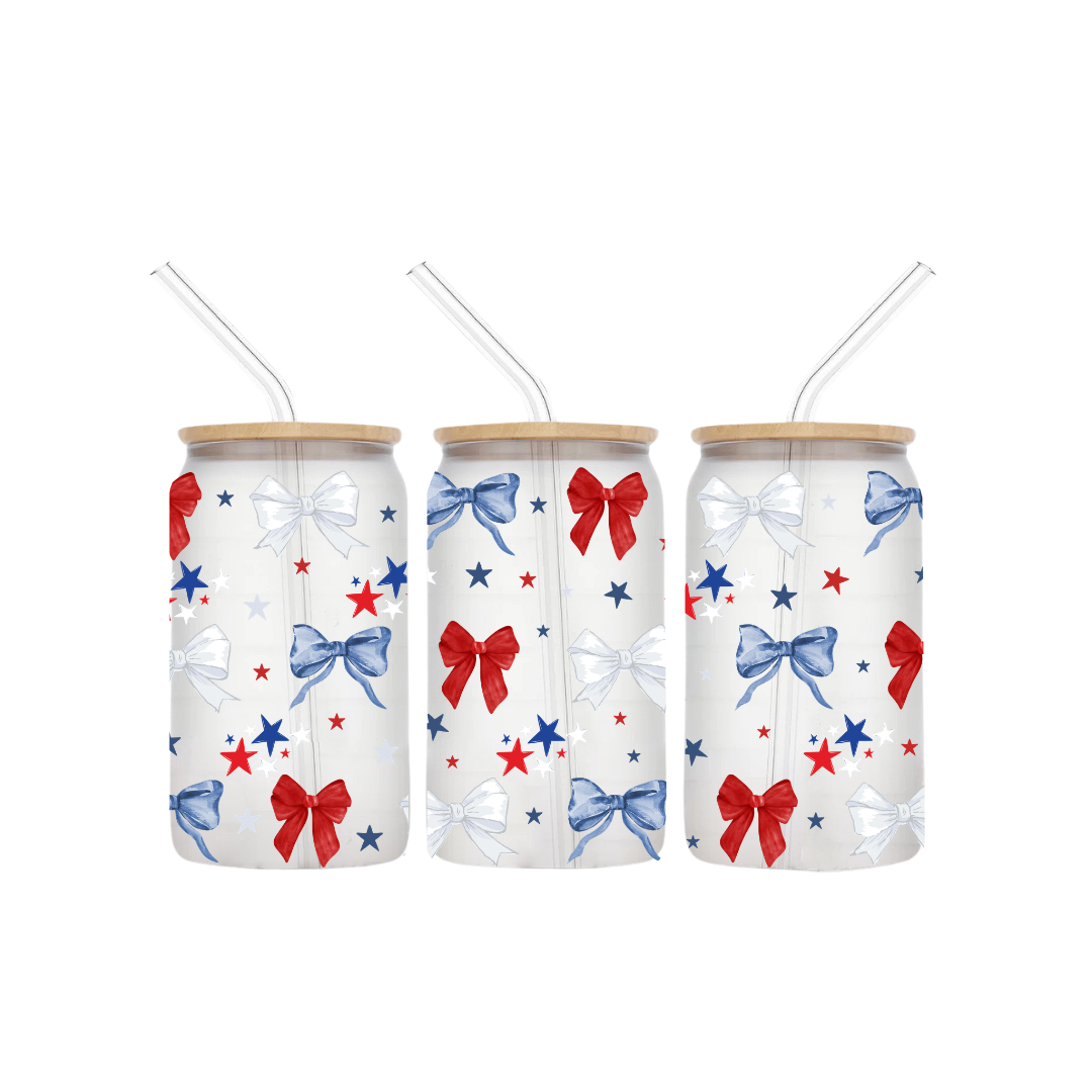 Red, White & Blue Bows - 16oz Glass Cup