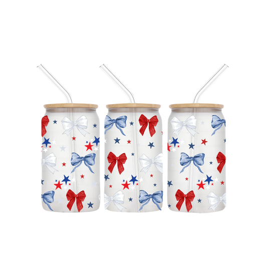 Red, White & Blue Bows - 16oz Glass Cup