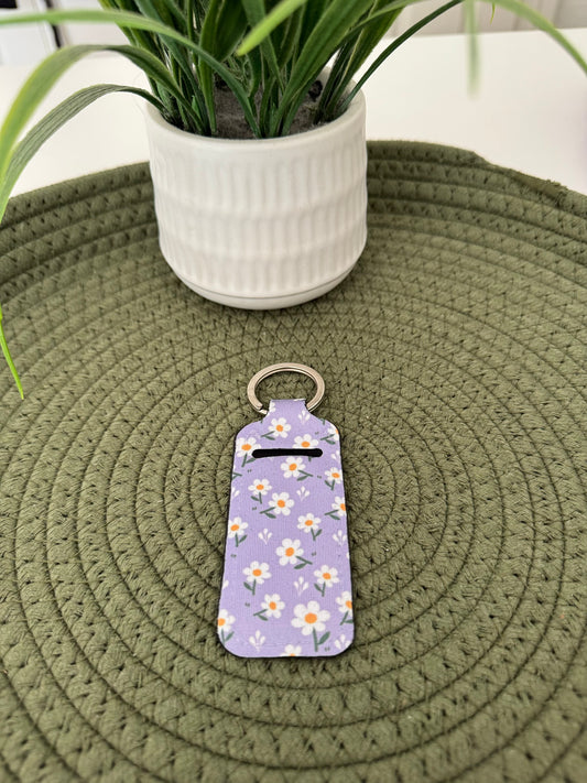 Purple floral - Chapstick Keychain