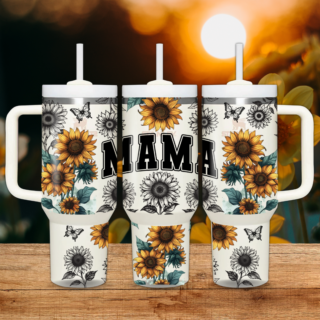40oz TUMBLER WITH HANDLE / MAMA SUNFLOWER
